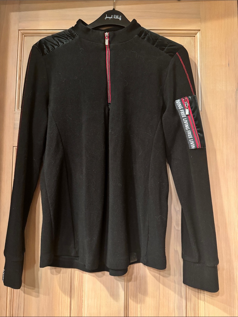 Joseph Ribkoff Men's Black Zip-Front Sweater with Red Accent